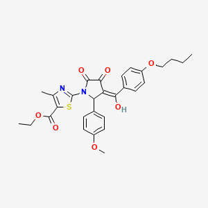 molecular formula C29H30N2O7S B12016585 Ethyl 2-(3-(4-butoxybenzoyl)-4-hydroxy-2-(4-methoxyphenyl)-5-oxo-2,5-dihydro-1H-pyrrol-1-YL)-4-methyl-1,3-thiazole-5-carboxylate CAS No. 617695-19-9