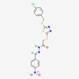 molecular formula C18H14ClN5O3S3 B12016730 2-({5-[(4-chlorobenzyl)sulfanyl]-1,3,4-thiadiazol-2-yl}sulfanyl)-N'-[(E)-(4-nitrophenyl)methylidene]acetohydrazide 
