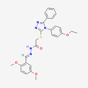 molecular formula C27H27N5O4S B12016743 N'-[(E)-(2,5-dimethoxyphenyl)methylidene]-2-{[4-(4-ethoxyphenyl)-5-phenyl-4H-1,2,4-triazol-3-yl]sulfanyl}acetohydrazide 