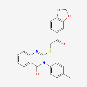 molecular formula C24H18N2O4S B12016783 2-{[2-(2H-1,3-benzodioxol-5-yl)-2-oxoethyl]sulfanyl}-3-(4-methylphenyl)-3,4-dihydroquinazolin-4-one CAS No. 499102-37-3