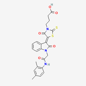 molecular formula C25H23N3O5S2 B12016790 4-[(5Z)-5-(1-{2-[(2,4-dimethylphenyl)amino]-2-oxoethyl}-2-oxo-1,2-dihydro-3H-indol-3-ylidene)-4-oxo-2-thioxo-1,3-thiazolidin-3-yl]butanoic acid 