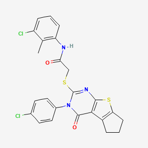 molecular formula C24H19Cl2N3O2S2 B12016806 N-(3-chloro-2-methylphenyl)-2-{[3-(4-chlorophenyl)-4-oxo-3,5,6,7-tetrahydro-4H-cyclopenta[4,5]thieno[2,3-d]pyrimidin-2-yl]sulfanyl}acetamide 