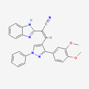molecular formula C27H21N5O2 B12016808 2-(1H-Benzo[d]imidazol-2-yl)-3-(3-(3,4-dimethoxyphenyl)-1-phenyl-1H-pyrazol-4-yl)acrylonitrile CAS No. 391659-83-9