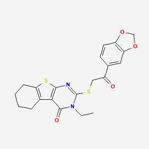 molecular formula C21H20N2O4S2 B12016828 2-{[2-(1,3-benzodioxol-5-yl)-2-oxoethyl]sulfanyl}-3-ethyl-5,6,7,8-tetrahydro[1]benzothieno[2,3-d]pyrimidin-4(3H)-one CAS No. 618427-87-5