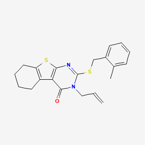 molecular formula C21H22N2OS2 B12016853 3-Allyl-2-[(2-methylbenzyl)sulfanyl]-5,6,7,8-tetrahydro[1]benzothieno[2,3-D]pyrimidin-4(3H)-one 