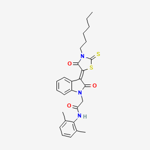 molecular formula C27H29N3O3S2 B12017044 N-(2,6-dimethylphenyl)-2-[(3Z)-3-(3-hexyl-4-oxo-2-thioxo-1,3-thiazolidin-5-ylidene)-2-oxo-2,3-dihydro-1H-indol-1-yl]acetamide CAS No. 618079-55-3