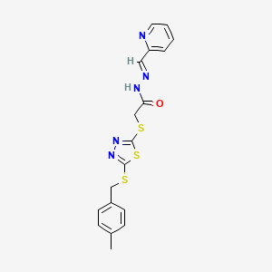 molecular formula C18H17N5OS3 B12017066 2-({5-[(4-methylbenzyl)sulfanyl]-1,3,4-thiadiazol-2-yl}sulfanyl)-N'-[(E)-pyridin-2-ylmethylidene]acetohydrazide 