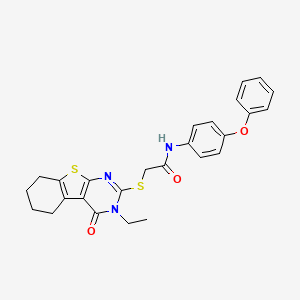 molecular formula C26H25N3O3S2 B12017106 2-[(3-ethyl-4-oxo-3,4,5,6,7,8-hexahydro[1]benzothieno[2,3-d]pyrimidin-2-yl)sulfanyl]-N-(4-phenoxyphenyl)acetamide CAS No. 618427-90-0
