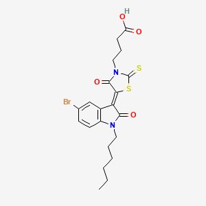 molecular formula C21H23BrN2O4S2 B12017114 4-[(5Z)-5-(5-bromo-1-hexyl-2-oxo-1,2-dihydro-3H-indol-3-ylidene)-4-oxo-2-thioxo-1,3-thiazolidin-3-yl]butanoic acid 