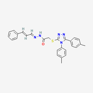 molecular formula C27H25N5OS B12017132 2-{[4,5-bis(4-methylphenyl)-4H-1,2,4-triazol-3-yl]sulfanyl}-N'-[(1E,2E)-3-phenylprop-2-en-1-ylidene]acetohydrazide 