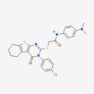 molecular formula C26H25ClN4O2S2 B12017196 2-{[3-(4-chlorophenyl)-4-oxo-3,4,5,6,7,8-hexahydro[1]benzothieno[2,3-d]pyrimidin-2-yl]sulfanyl}-N-[4-(dimethylamino)phenyl]acetamide 