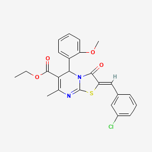 molecular formula C24H21ClN2O4S B12017242 ethyl (2Z)-2-(3-chlorobenzylidene)-5-(2-methoxyphenyl)-7-methyl-3-oxo-2,3-dihydro-5H-[1,3]thiazolo[3,2-a]pyrimidine-6-carboxylate 