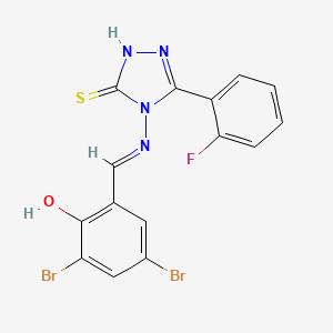 molecular formula C15H9Br2FN4OS B12017288 4-((3,5-Dibromo-2-hydroxybenzylidene)amino)-3-(2-fluorophenyl)-1H-1,2,4-triazole-5(4H)-thione CAS No. 676336-51-9