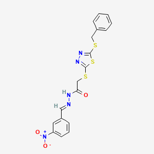 molecular formula C18H15N5O3S3 B12017385 2-{[5-(benzylsulfanyl)-1,3,4-thiadiazol-2-yl]sulfanyl}-N'-[(E)-(3-nitrophenyl)methylidene]acetohydrazide 