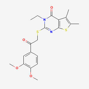 molecular formula C20H22N2O4S2 B12017456 2-((2-(3,4-Dimethoxyphenyl)-2-oxoethyl)thio)-3-ethyl-5,6-dimethylthieno[2,3-d]pyrimidin-4(3H)-one CAS No. 618427-54-6
