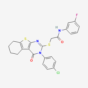 molecular formula C24H19ClFN3O2S2 B12017471 2-{[3-(4-chlorophenyl)-4-oxo-3,4,5,6,7,8-hexahydro[1]benzothieno[2,3-d]pyrimidin-2-yl]sulfanyl}-N-(3-fluorophenyl)acetamide 