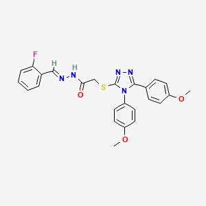 molecular formula C25H22FN5O3S B12017480 2-{[4,5-bis(4-methoxyphenyl)-4H-1,2,4-triazol-3-yl]sulfanyl}-N'-[(E)-(2-fluorophenyl)methylidene]acetohydrazide 