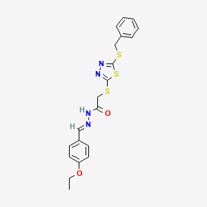 molecular formula C20H20N4O2S3 B12017608 2-{[5-(benzylsulfanyl)-1,3,4-thiadiazol-2-yl]sulfanyl}-N'-[(E)-(4-ethoxyphenyl)methylidene]acetohydrazide 