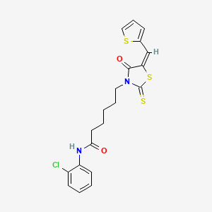 molecular formula C20H19ClN2O2S3 B12017728 N-(2-Chlorophenyl)-6-[(5E)-4-oxo-5-(2-thienylmethylene)-2-thioxo-1,3-thiazolidin-3-YL]hexanamide 