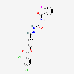 molecular formula C23H16Cl2IN3O4 B12017740 4-(2-(((2-Iodobenzoyl)amino)acetyl)carbohydrazonoyl)phenyl 2,4-dichlorobenzoate CAS No. 769151-61-3