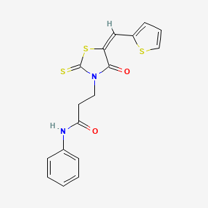 molecular formula C17H14N2O2S3 B12017750 3-[(5E)-4-oxo-5-(2-thienylmethylene)-2-thioxo-1,3-thiazolidin-3-yl]-N-phenylpropanamide 