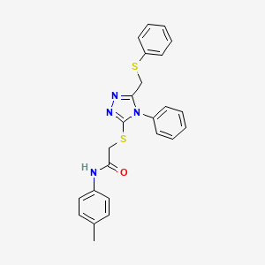 molecular formula C24H22N4OS2 B12017920 N-(4-methylphenyl)-2-({4-phenyl-5-[(phenylsulfanyl)methyl]-4H-1,2,4-triazol-3-yl}sulfanyl)acetamide CAS No. 539810-16-7