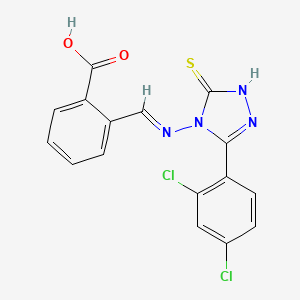 molecular formula C16H10Cl2N4O2S B12017933 2-[(E)-{[3-(2,4-dichlorophenyl)-5-sulfanyl-4H-1,2,4-triazol-4-yl]imino}methyl]benzoic acid 