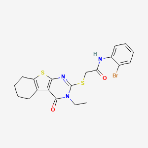 molecular formula C20H20BrN3O2S2 B12017949 N-(2-bromophenyl)-2-[(3-ethyl-4-oxo-3,4,5,6,7,8-hexahydro[1]benzothieno[2,3-d]pyrimidin-2-yl)sulfanyl]acetamide CAS No. 577960-68-0