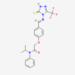 molecular formula C21H20F3N5O2S B12017963 N-isopropyl-N-phenyl-2-[4-((E)-{[5-thioxo-3-(trifluoromethyl)-1,5-dihydro-4H-1,2,4-triazol-4-yl]imino}methyl)phenoxy]acetamide CAS No. 540497-81-2