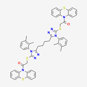 molecular formula C52H46N8O2S4 B12017980 10-[({4-(2,3-dimethylphenyl)-5-[4-(4-(2,3-dimethylphenyl)-5-{[2-oxo-2-(10H-phenothiazin-10-yl)ethyl]sulfanyl}-4H-1,2,4-triazol-3-yl)butyl]-4H-1,2,4-triazol-3-yl}sulfanyl)acetyl]-10H-phenothiazine 