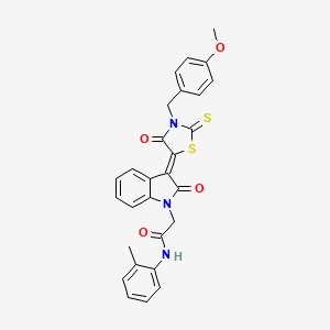molecular formula C28H23N3O4S2 B12017995 2-{(3Z)-3-[3-(4-methoxybenzyl)-4-oxo-2-thioxo-1,3-thiazolidin-5-ylidene]-2-oxo-2,3-dihydro-1H-indol-1-yl}-N-(2-methylphenyl)acetamide 