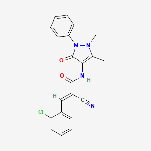 molecular formula C21H17ClN4O2 B12018127 (2E)-3-(2-chlorophenyl)-2-cyano-N-(1,5-dimethyl-3-oxo-2-phenyl-2,3-dihydro-1H-pyrazol-4-yl)-2-propenamide 