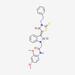 molecular formula C29H25N3O5S2 B12018152 N-(2,4-dimethoxyphenyl)-2-{(3Z)-2-oxo-3-[4-oxo-3-(2-phenylethyl)-2-thioxo-1,3-thiazolidin-5-ylidene]-2,3-dihydro-1H-indol-1-yl}acetamide 