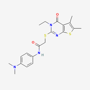 molecular formula C20H24N4O2S2 B12018227 N-(4-(Dimethylamino)phenyl)-2-((3-ethyl-5,6-dimethyl-4-oxo-3,4-dihydrothieno[2,3-d]pyrimidin-2-yl)thio)acetamide CAS No. 573933-61-6