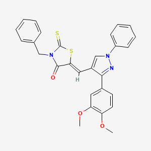 molecular formula C28H23N3O3S2 B12018243 (5Z)-3-benzyl-5-[[3-(3,4-dimethoxyphenyl)-1-phenylpyrazol-4-yl]methylidene]-2-sulfanylidene-1,3-thiazolidin-4-one CAS No. 623935-87-5