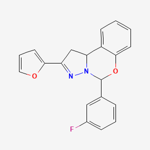 molecular formula C20H15FN2O2 B12018251 5-(3-Fluorophenyl)-2-(furan-2-yl)-1,10b-dihydropyrazolo[1,5-c][1,3]benzoxazine 