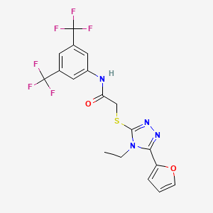molecular formula C18H14F6N4O2S B12018295 N-[3,5-bis(trifluoromethyl)phenyl]-2-[[4-ethyl-5-(furan-2-yl)-1,2,4-triazol-3-yl]sulfanyl]acetamide CAS No. 577766-17-7