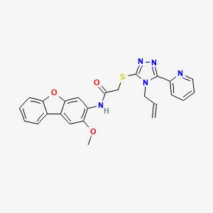 molecular formula C25H21N5O3S B12018323 2-{[4-Allyl-5-(2-pyridinyl)-4H-1,2,4-triazol-3-yl]sulfanyl}-N-(2-methoxydibenzo[b,d]furan-3-yl)acetamide CAS No. 578745-65-0