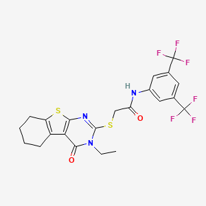 molecular formula C22H19F6N3O2S2 B12018401 N-[3,5-bis(trifluoromethyl)phenyl]-2-[(3-ethyl-4-oxo-3,4,5,6,7,8-hexahydro[1]benzothieno[2,3-d]pyrimidin-2-yl)sulfanyl]acetamide CAS No. 577986-54-0
