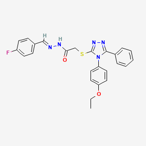 molecular formula C25H22FN5O2S B12018420 2-{[4-(4-ethoxyphenyl)-5-phenyl-4H-1,2,4-triazol-3-yl]sulfanyl}-N'-[(E)-(4-fluorophenyl)methylidene]acetohydrazide 