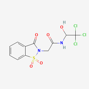 molecular formula C11H9Cl3N2O5S B12018461 2-(1,1-dioxido-3-oxo-1,2-benzisothiazol-2(3H)-yl)-N-(2,2,2-trichloro-1-hydroxyethyl)acetamide 