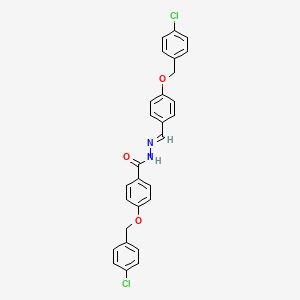 molecular formula C28H22Cl2N2O3 B12018524 4-[(4-chlorophenyl)methoxy]-N-[(E)-[4-[(4-chlorophenyl)methoxy]phenyl]methylideneamino]benzamide CAS No. 393544-15-5