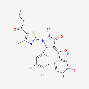 molecular formula C25H19Cl2FN2O5S B12018557 ethyl 2-[2-(3,4-dichlorophenyl)-3-(3-fluoro-4-methylbenzoyl)-4-hydroxy-5-oxo-2,5-dihydro-1H-pyrrol-1-yl]-4-methyl-1,3-thiazole-5-carboxylate 
