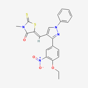 molecular formula C22H18N4O4S2 B12018560 5-((3-(4-Ethoxy-3-nitrophenyl)-1-phenyl-1H-pyrazol-4-yl)methylene)-3-methyl-2-thioxothiazolidin-4-one CAS No. 623935-57-9