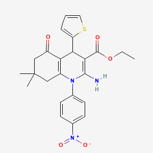 molecular formula C24H25N3O5S B12018607 Ethyl 2-amino-7,7-dimethyl-1-(4-nitrophenyl)-5-oxo-4-(2-thienyl)-1,4,5,6,7,8-hexahydro-3-quinolinecarboxylate 