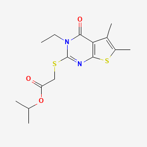 molecular formula C15H20N2O3S2 B12018608 Isopropyl 2-((3-ethyl-5,6-dimethyl-4-oxo-3,4-dihydrothieno[2,3-d]pyrimidin-2-yl)thio)acetate CAS No. 577762-90-4