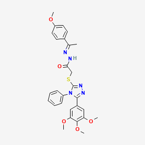 molecular formula C28H29N5O5S B12018647 N'-[(E)-1-(4-Methoxyphenyl)ethylidene]-2-{[4-phenyl-5-(3,4,5-trimethoxyphenyl)-4H-1,2,4-triazol-3-YL]sulfanyl}acetohydrazide 