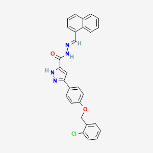 molecular formula C28H21ClN4O2 B12018654 5-(4-((2-Chlorobenzyl)oxy)phenyl)-N'-(naphthalen-1-ylmethylene)-1H-pyrazole-3-carbohydrazide CAS No. 634897-11-3