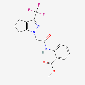 molecular formula C17H16F3N3O3 B1201872 methyl 2-({[3-(trifluoromethyl)-5,6-dihydrocyclopenta[c]pyrazol-1(4H)-yl]acetyl}amino)benzoate 