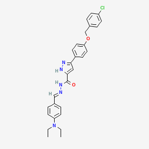 molecular formula C28H28ClN5O2 B12018769 3-{4-[(4-chlorobenzyl)oxy]phenyl}-N'-{(E)-[4-(diethylamino)phenyl]methylidene}-1H-pyrazole-5-carbohydrazide 